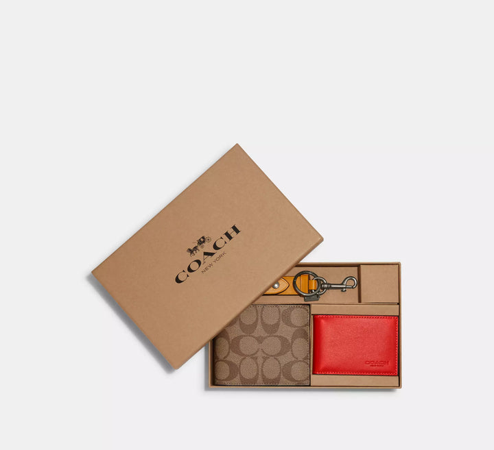 SET DE BILLETERA, TARJETERO Y LLAVERO COACH SIGNATURE CANVAS