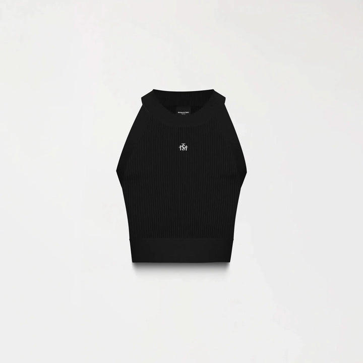 KNITTED CROP TOP MONASTERY FAIRY BLACK